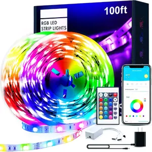 100ft Led Strip Lights for Bedroom, Color Changing Led Light Strips Kit with 24 Keys IR Remote and Smart App Control, RGB Music Sync Lighting for Room, Home Decor