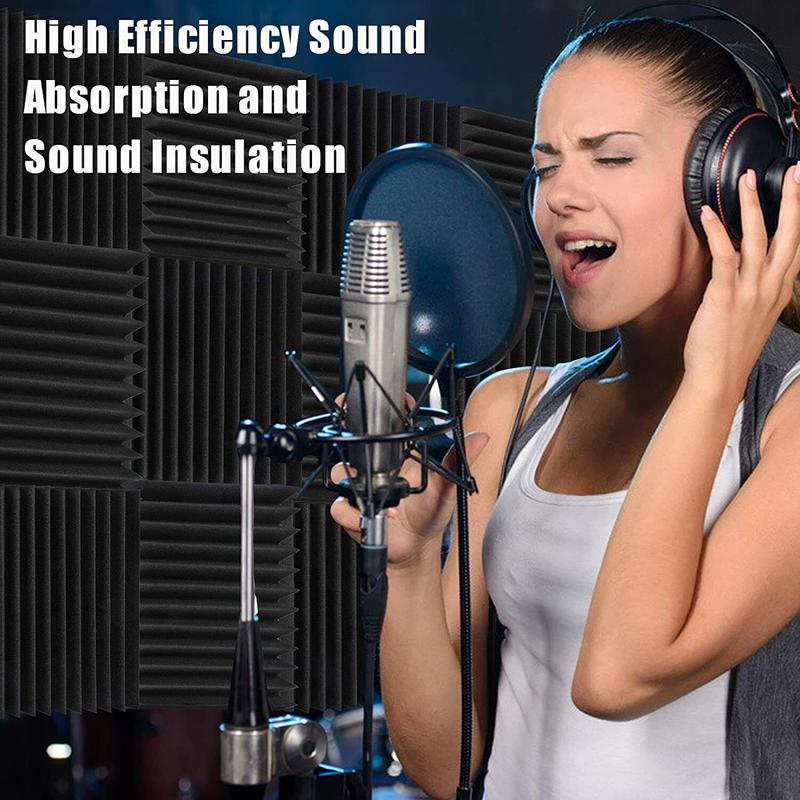 12/24/48PCS Black/White Acoustic Foam Panel Wedge Studio Soundproofing Wall Tiles, Sound Absorbing Panels For Ceiling Reading Room Meeting Room Study Library Club Cinema Music 12"X12"X1"