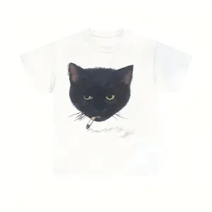 Smocking Cat T-Shirt Unisex Vintage Graphic Tees Gothic Grunge Y2k Emo Scene Amity Affliction Style Clothes Men Women Streetwear Short Sleeve Crew Neck Casual Cartoon Summer Medium Length