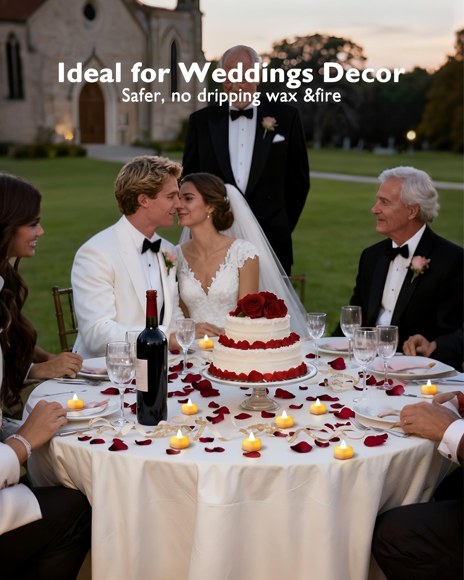 2000 Pieces Artificial Rose Petals with 24 Heart LED Tea Lights Candles Kit, Rose Petals and Candles Set for Proposal, Anniversary, Special Romantic Night, Wedding Table Decor, Birthday