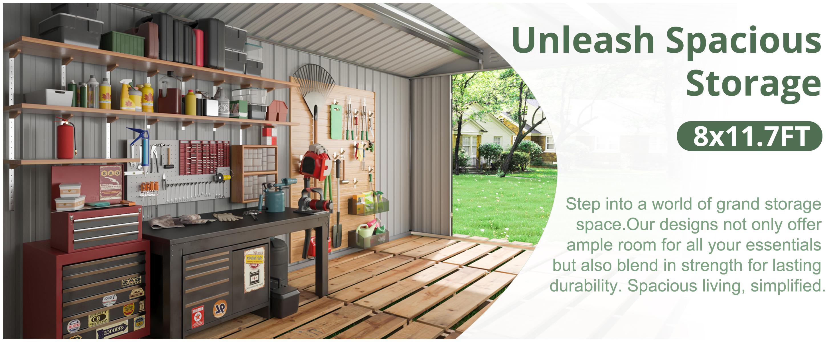 Outdoor Storage Shed - A Waterproof Metal Tool Shed featuring a Door and Ramp Plate, Ideal for Outdoor Use in Gardens, Backyards, and Patios.