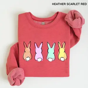 Gildan Pastel Bunnies Sweatshirt, Happy Easter Crewneck, Trendy Easter Sweater, Cute Bunny Graphic Sweater, Spring Holiday Gift for Her