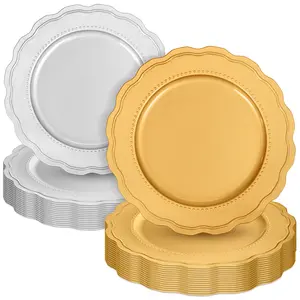 FANI Sunflower Charger Plates  13” Gold & Silver Table Decor for Weddings, Parties & Holidays | Reusable Plastic Plates (24/40/80 PCS)