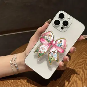 Christian Easter Bow Phone Grip Jesus Cross Resurrection Lamb Pink Floral Acrylic Phone Stand Holder Religious Spring Gift For Women And Girls