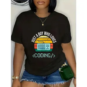 100% Cotton Just A Boy Who Loves Coding Computer Funny T-Shirt