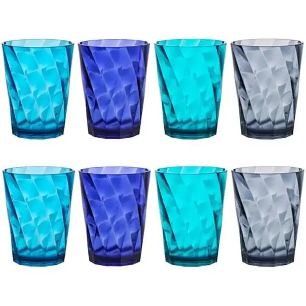 US Acrylic Optix Plastic Reusable Drinking Glasses (Set of 8) 14oz Rocks Cups in Coastal Colors | BPA-Free Tumblers, Made in USA | Top-Rack Dishwasher Safe