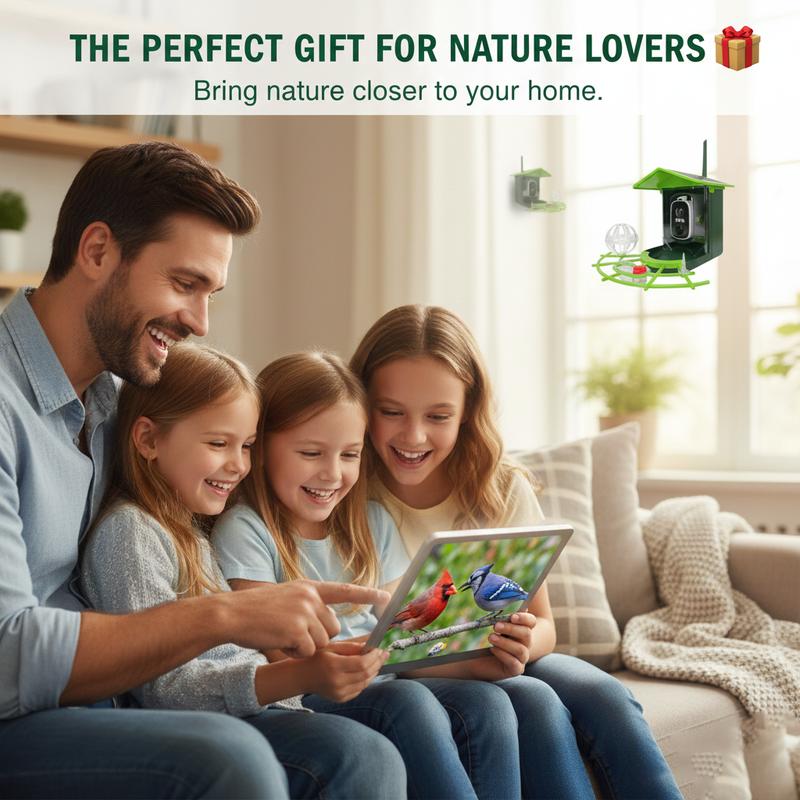 Comhoma Bird Feeder with Camera Solar Powered, AI Identify & Auto Capture with 32GB Card, 2K HD Live Video Smart Bird Feeder Camera Instant Notifications in Backyard, Gift for Bird Lovers