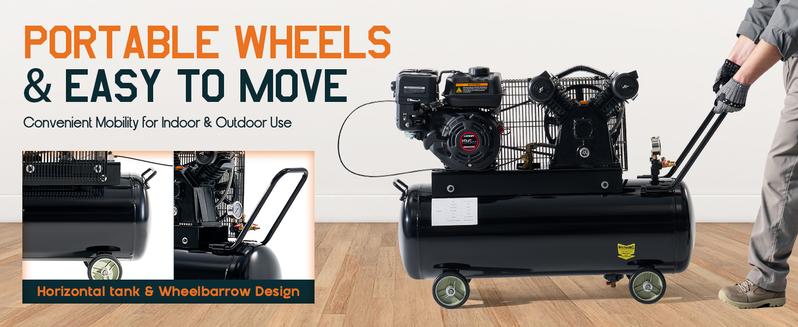 VanAcc 6.5HP Gas Powered Air Compressor, 8/20 Gallon Horizontal Tank with Wheels 10CFM@Max 115PSI, 196cc Loncin Engine Gasoline Driven Piston Pump Air Compressor for Workshop, Construction Sites