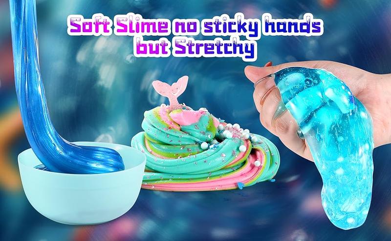Christmas Gift Ocean Slime Kit for Girls 7-12 Years Old, Party Favor Gifts Slime Stress Relief Toy Scented Sludge Toy for Kids,Complete DIY Slime Making Kit for Kids and Boy