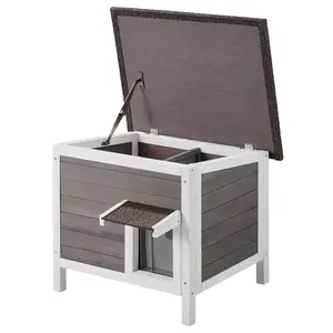 VEVOR Outdoor Cat House Weatherproof,  , Feral Cat Shelter for Multiple Cats, Outdoor Wooden Cat Rabbit House with All-Round Foam Insulated, Open Roof, PVC Door Flaps, 24"L x 20"W x 21"H