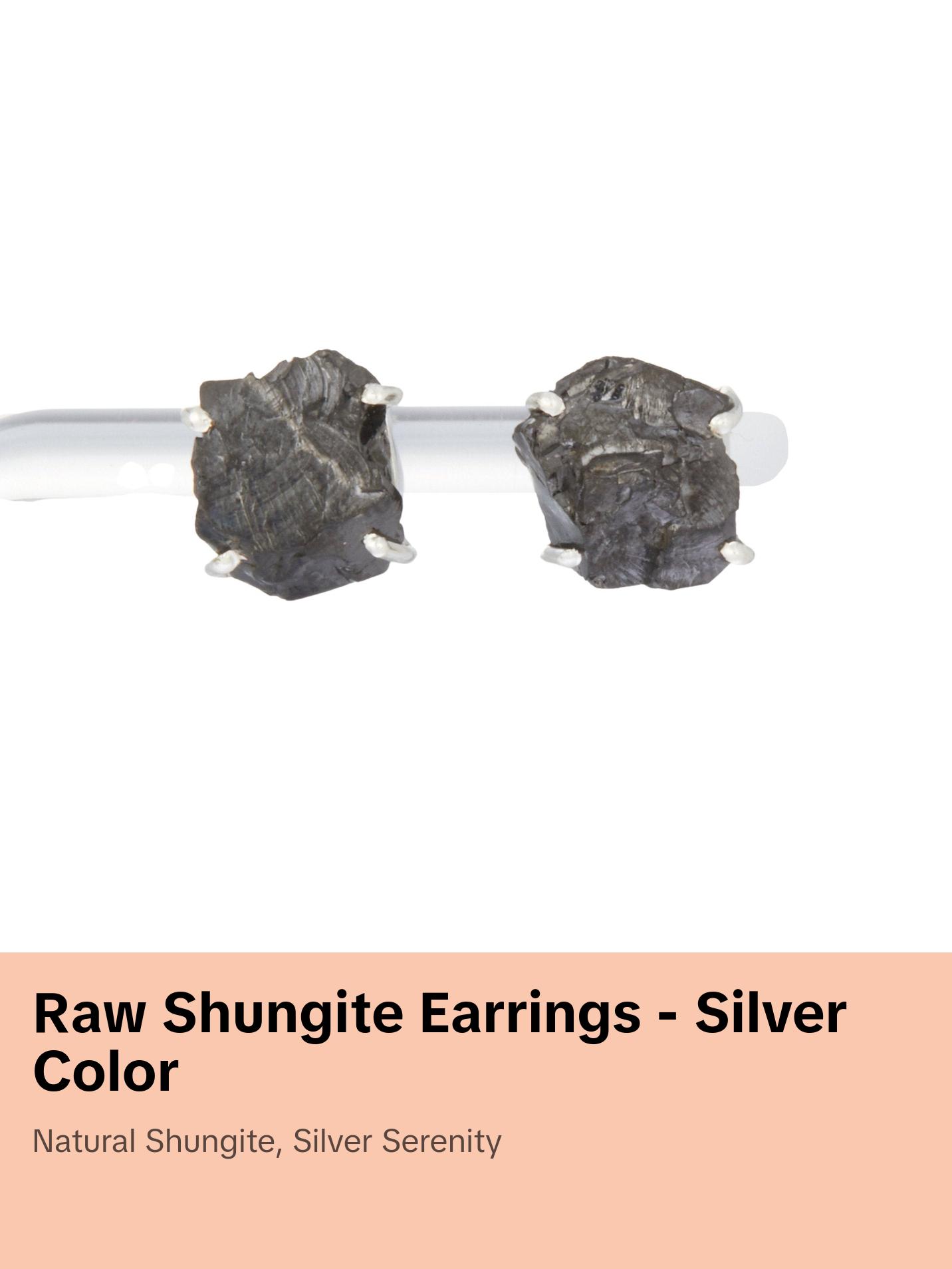 Shungite Raw Natural Earrings in Prong Stud Setting - Sterling Silver