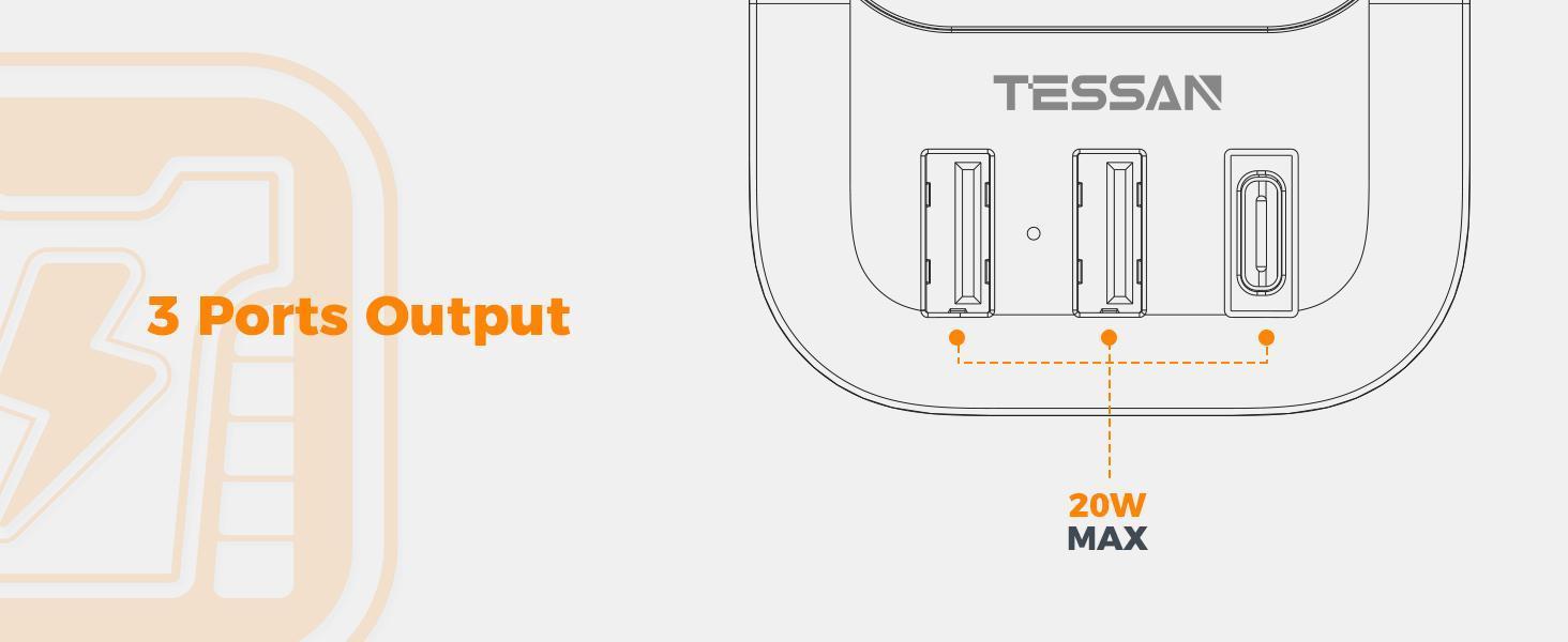 TESSAN 2 Pack European Travel Plug Adapter, Europe Power Converter 4 Outlets 3 USB (1 USB C PD 20W), International Adaptor for Europe, UK, South Africa, Germany, Italy, Japan, Australia & More, Travel Essentials