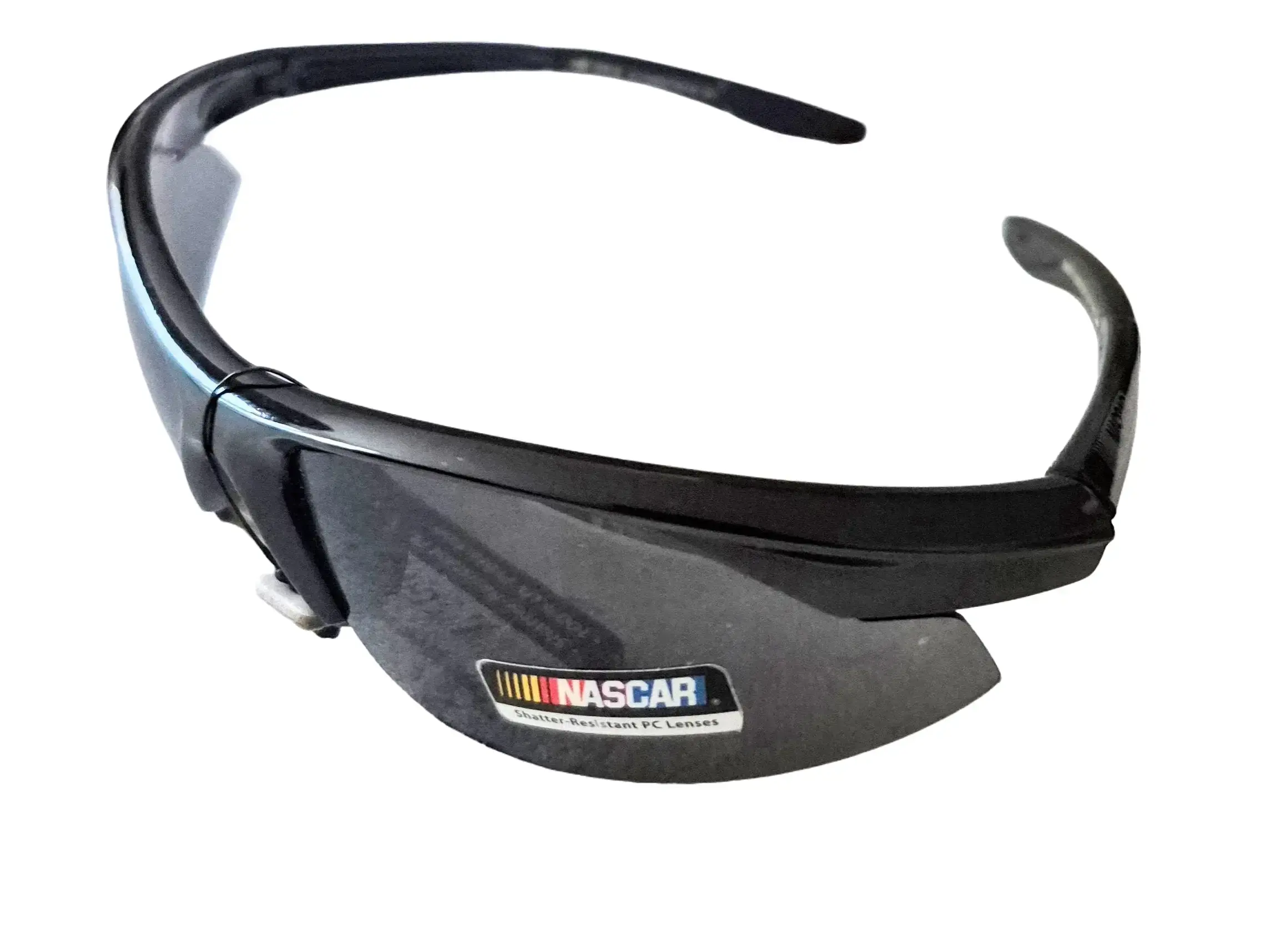 Authentic NASCAR Sports Sunglasses - VTG PC One Size Sport Wrap Black Frames, Black Lenses, Rare Anti-Shatter Collectible Eyewear for NASCAR Fans