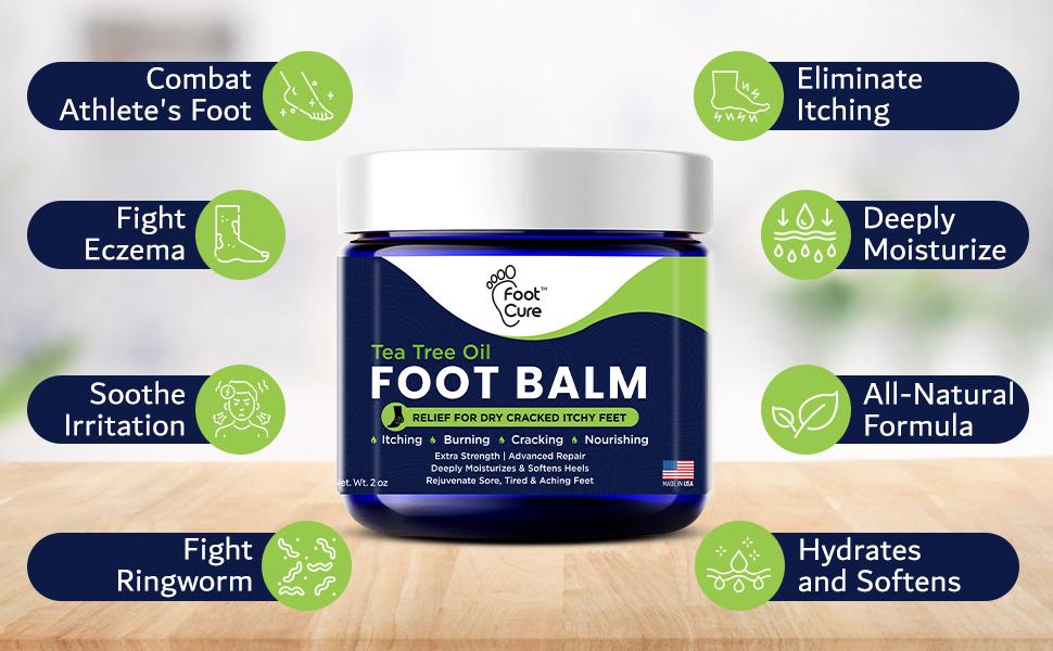 Foot Cure Tea Tree Foot Balm for Dry Cracked Feet Moisturizing Repair Cream Soothes Rough Heels and Odor Care