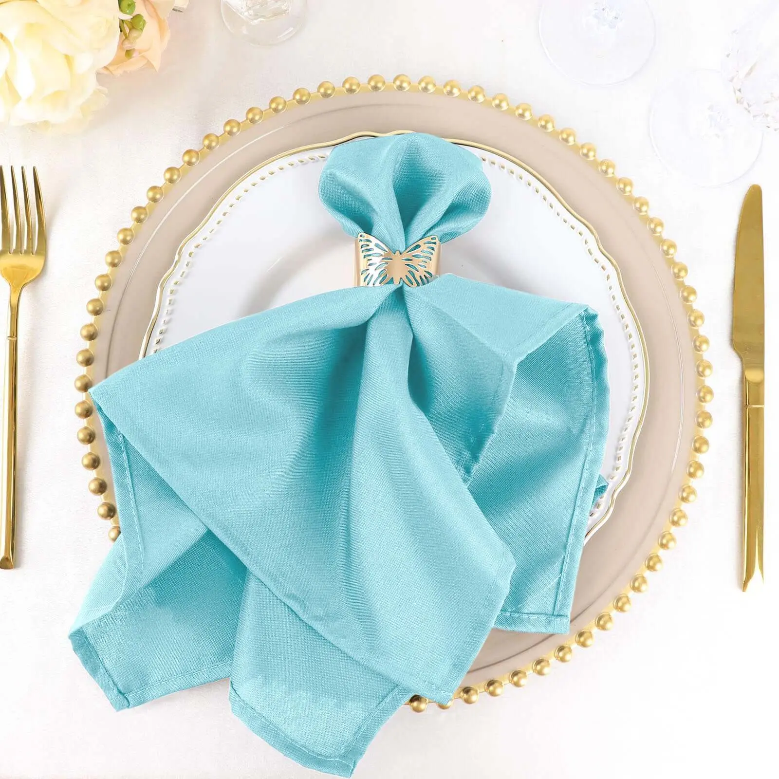 5-Pack Premium Polyester Solid Fabric Napkins, 20"x20" Light Blue - Durable, Wrinkle-Resistant Tableware for Weddings, Restaurant Events