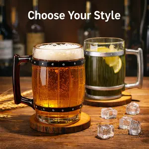 Vintage Barrel Beer Mug, Large Capacity Retro Glass Beer Stein with Sturdy Handle, Unique Tavern Style Tankard for Cold Beer, Juice & Iced Drinks, Perfect Gift for Men, Home Bar & Father's Day