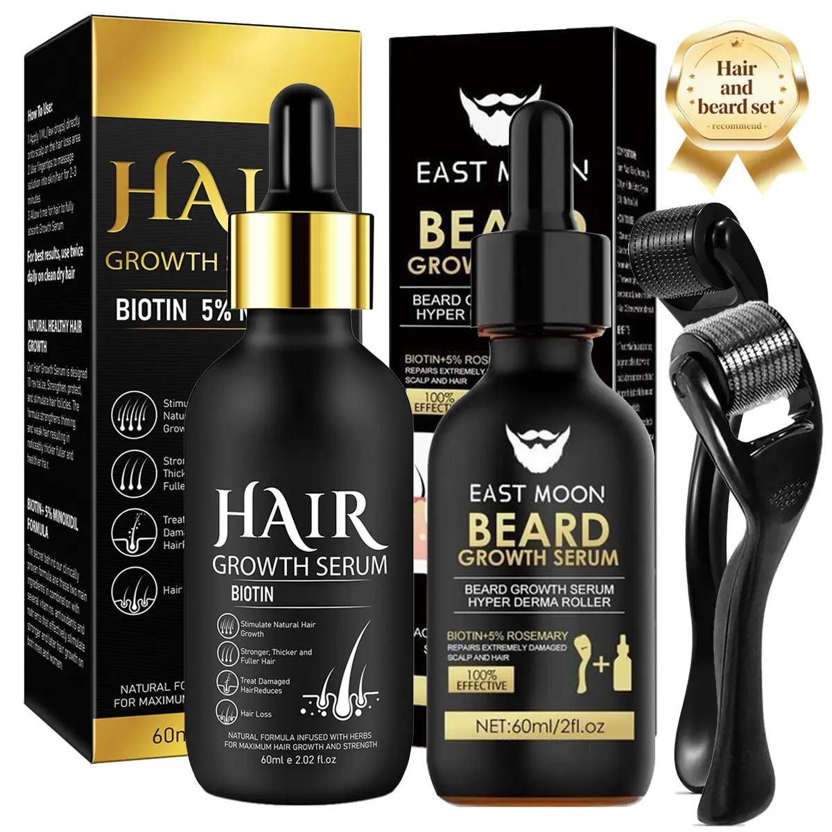 Beard care/hair care with Roller 0.25mm Scalp Kit,Scalp Treatments,Serum With Biotin, Microneedle Beard Roller for Thicker Longer Fuller Hair and Beard ,Gifts for Men Dad,Birthday gift,Daily hair care/Hair Care and Styling
