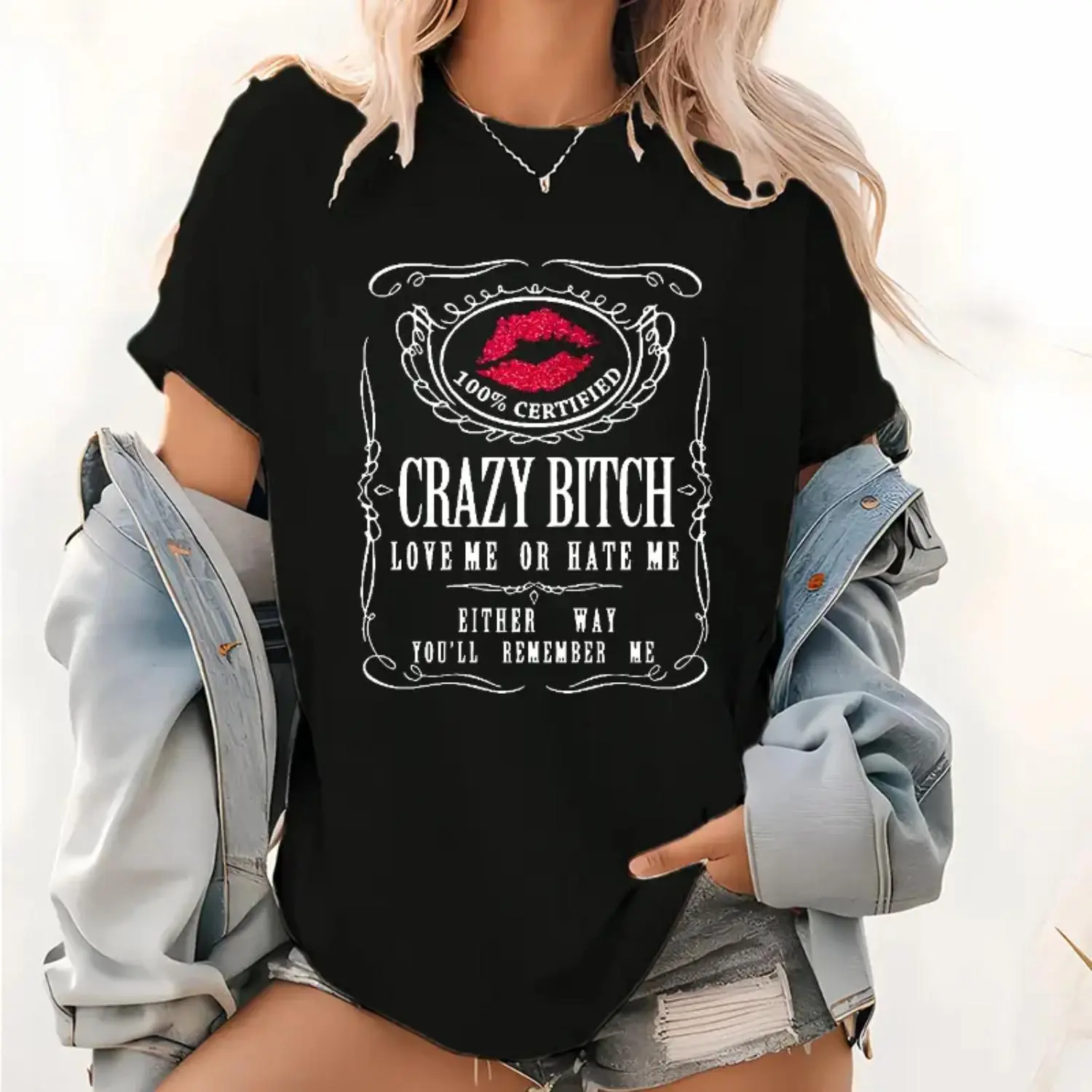 Women's Casual Cotton Short-Sleeve Round Neck Graphic T-Shirt - Humorous Bold Statement Top, Streetwear Essential, Shortsleeve, T Shirts, Humor Graphic Tee, Crew Neck, Breathable Cotton, Graphic Print
