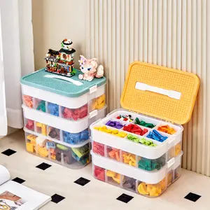 UFORU Small Building Blocks 3-Tier Storage Box, Stackable Clear Plastic Organizer with Lid & Adjustable Dividers, Ideal for Small Bricks & Tiny Toy Parts, Perfect for Home & Game Room Toy Storage, Made of Transparent Plastic.