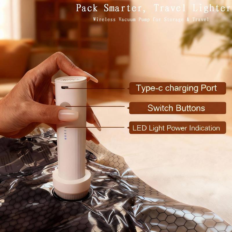 Cordless Travel Vacuum Storage Compression Bag Set 15 Pack -Vacuum Bags for Travel with Rechargeable air Pump，for Luggage and Suitcase, Space Saver for Clothes and Clothing Travel Zipper Pouches（An additional manual air pump is included as a free gift）