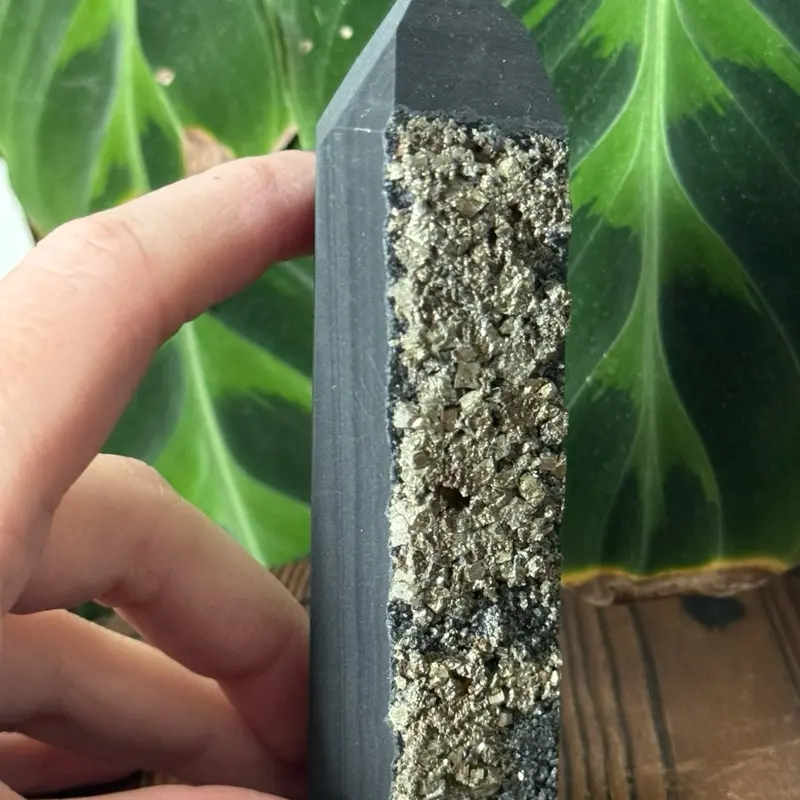 Shungite Tower with Pyrite Druzy – Protective Energy Crystal