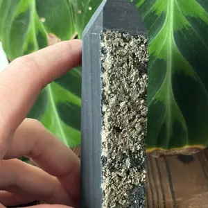 Shungite Tower with Pyrite Druzy – Protective Energy Crystal