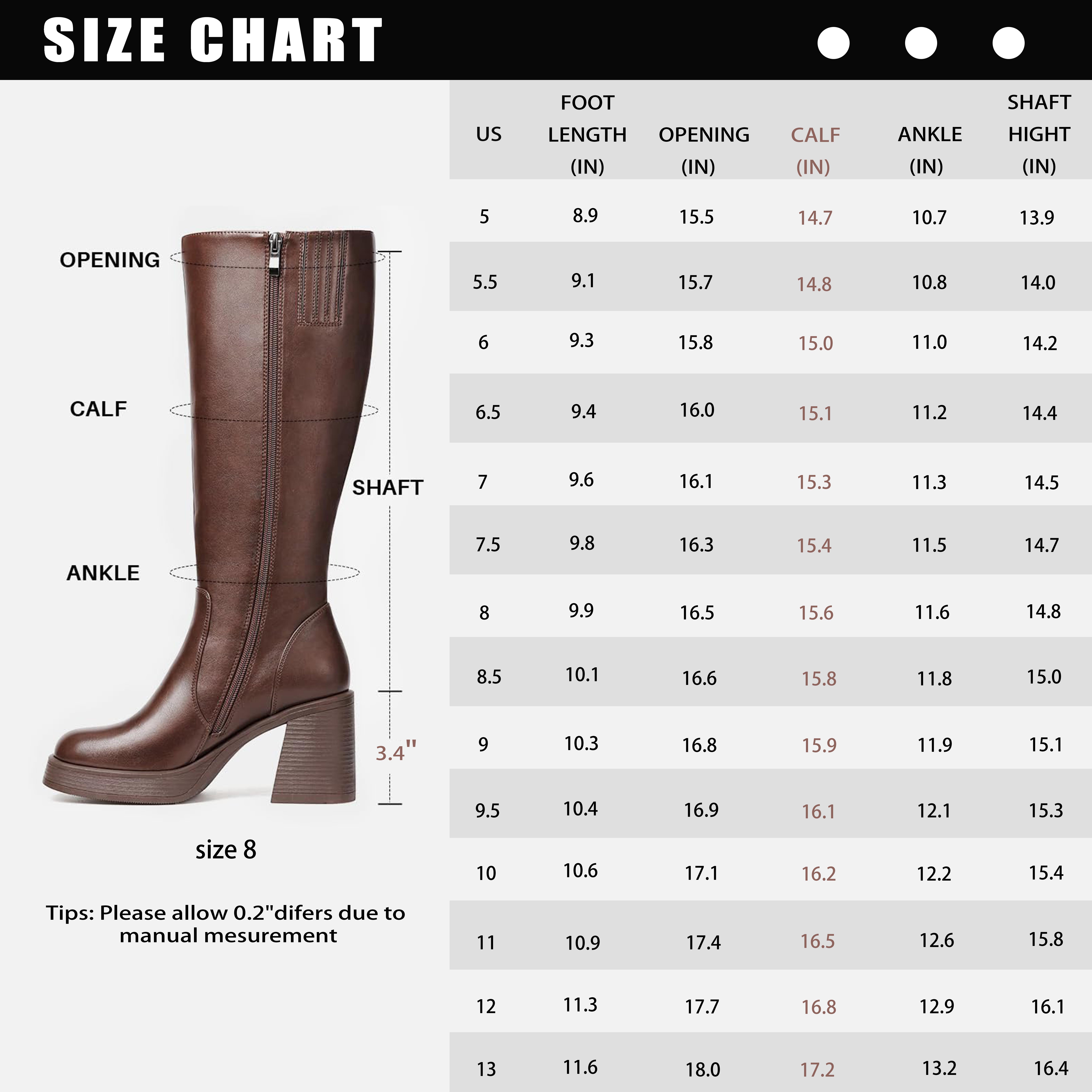 【New Colors】Knee High Boots for Women, Square Toe Chunky Block Heeled Platform Tall Leather Wide Calf Cogo Boots with Side Zipper Footwear Gir Walking Shoes Girl Comfort Fallfashion Brown Flatform