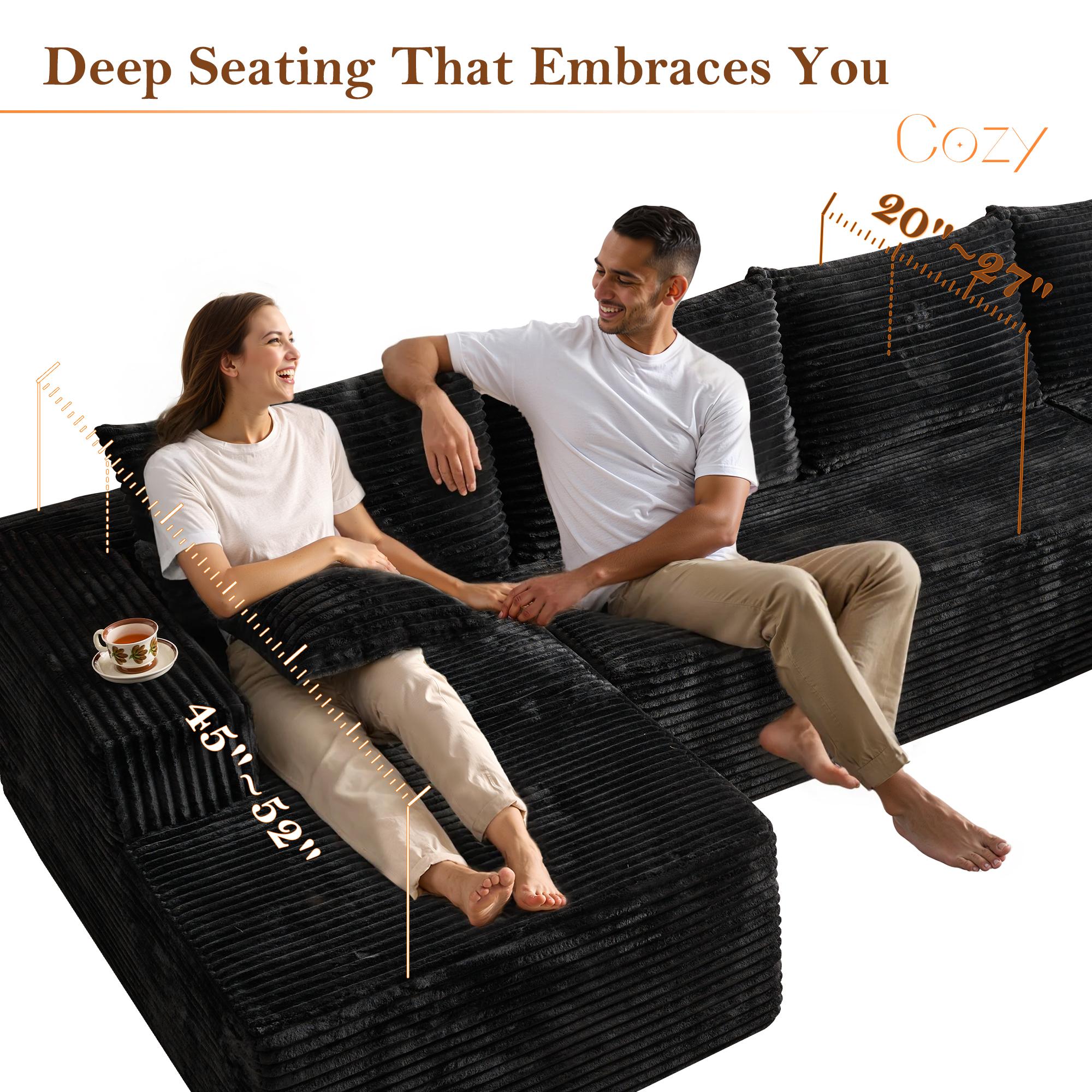 XIZZI U-shaped Modular Sectional Sofa, Compressed Corduroy Fabric, Modern Style Living Room Sofa Bed, Space-Saving Recliner Design - Convertible Corduroy Sectional Sofa