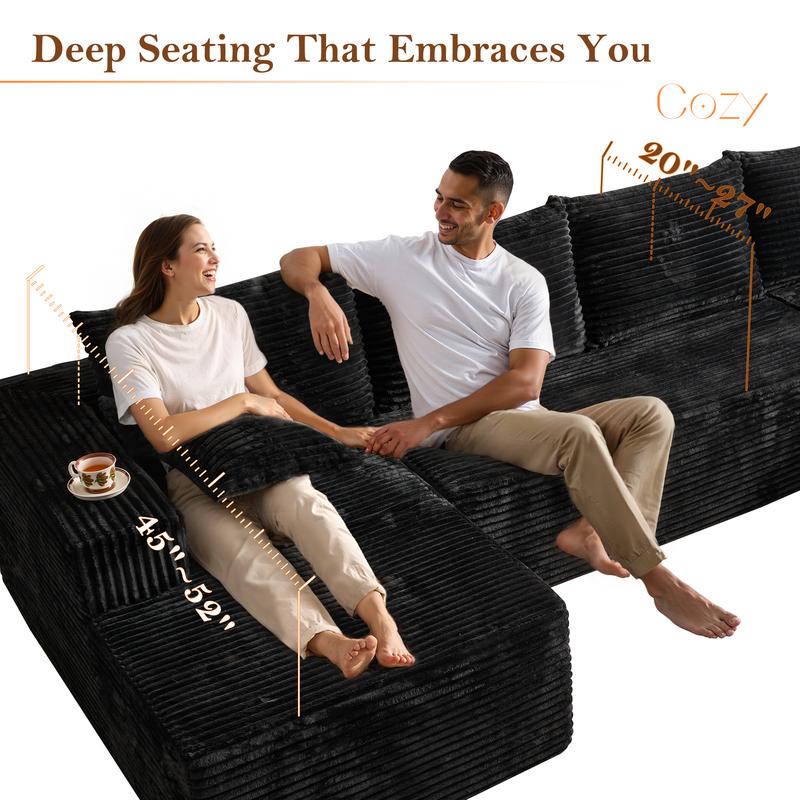 XIZZI U-shaped Modular Sectional Sofa, Compressed Corduroy Fabric, Modern Style Living Room Sofa Bed, Space-Saving Recliner Design - Convertible Corduroy Sectional Sofa