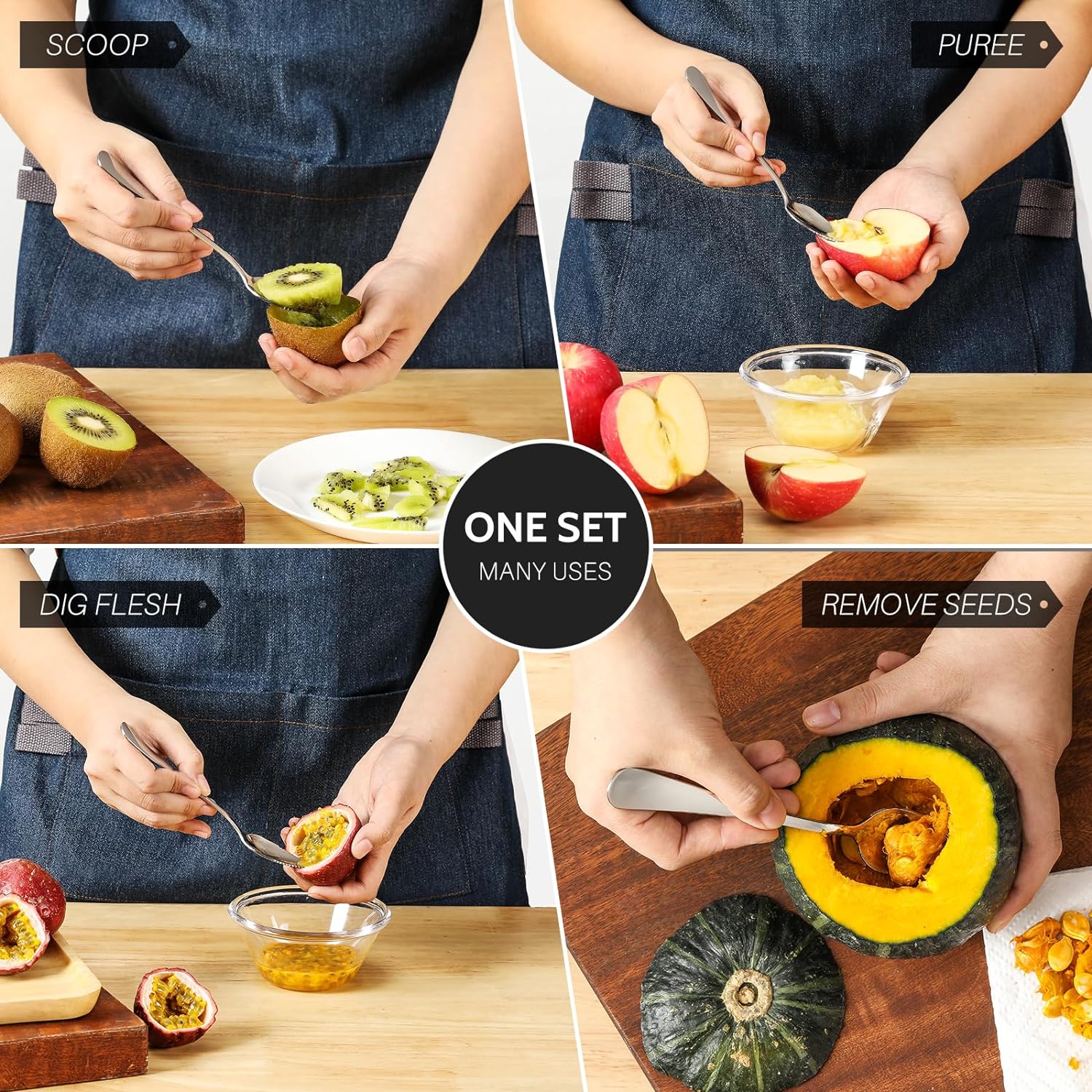 4-piece Grapefruit Spoons and Grapefruit Knife, 18/8 Stainless Steel Cutlery Tableware