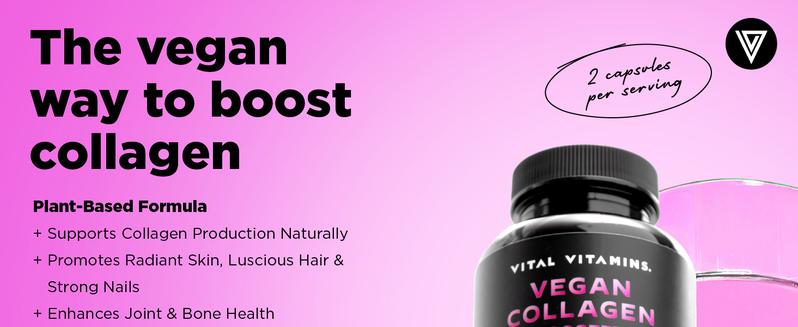 Vegan Collagen Booster - Plant-Based Collagen Supplements - Supports Hair, Skin, Nails & Joints - with Hyaluronic Acid - 60 Capsules