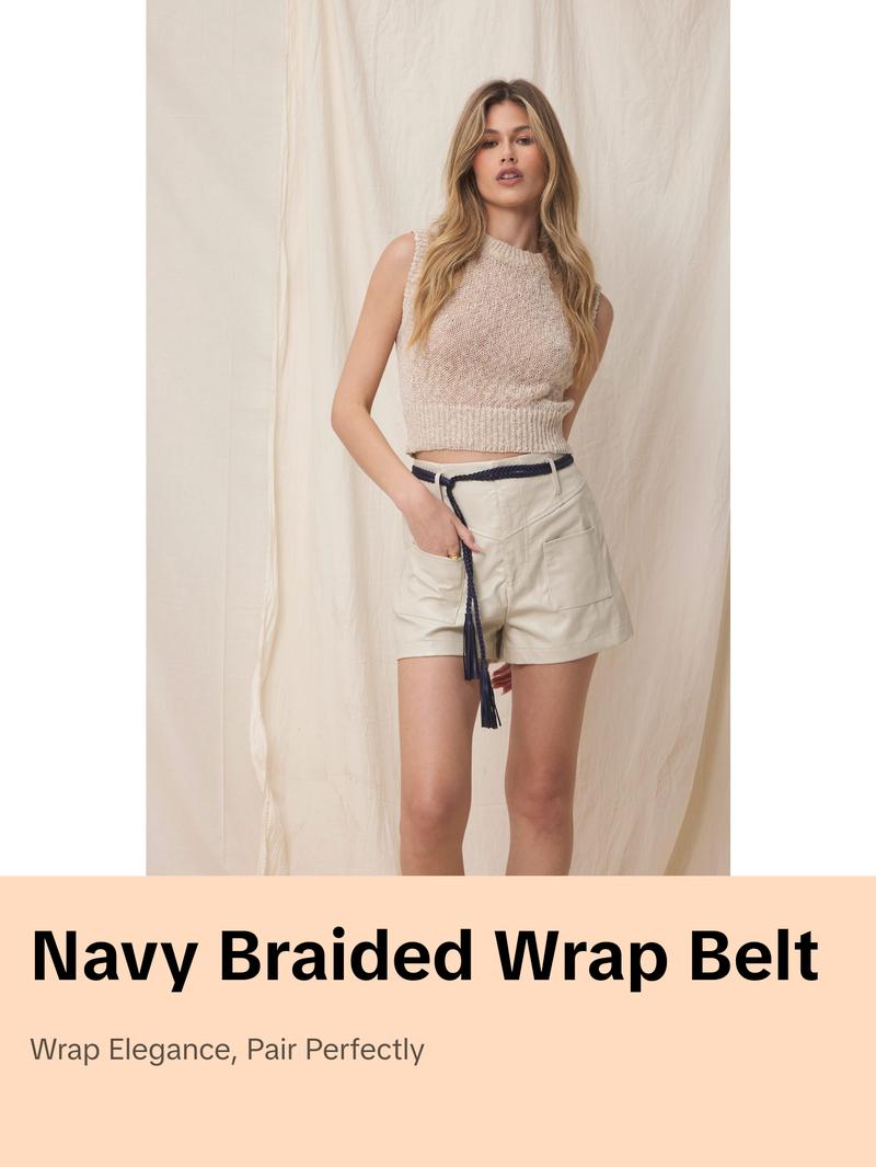 Braided Wrap Belt, Navy