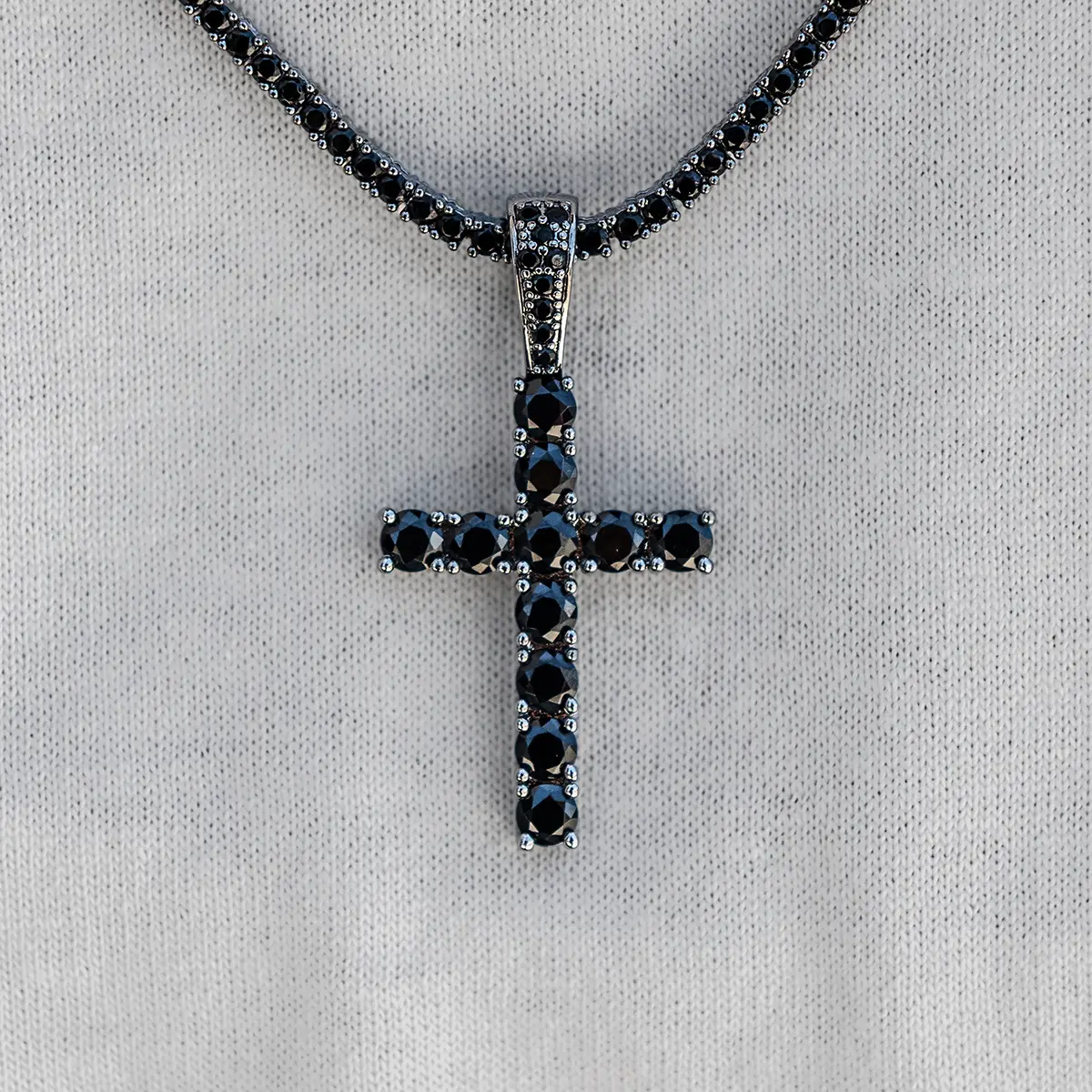 GLD Black Stone Diamond Cross Pendant in White Gold - Perfect Gift