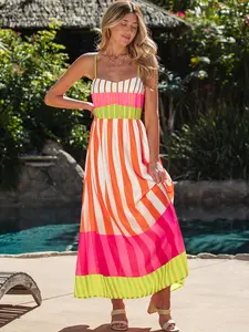 Popvil The Ultimate Lazy Beach Vibe  | Breathable Slub Cotton Boho Maxi Cover-Up | Tassel V-Neck Long Dress