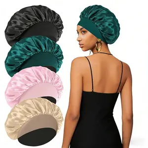 4PCS Silk Bonnet for Sleeping,Hair Satin Bonnets for Black Women Men,Hair Wrap Cap for Curly Hair,Elastic Wide Band Hair Bonnet Shower Cap for Sleeping