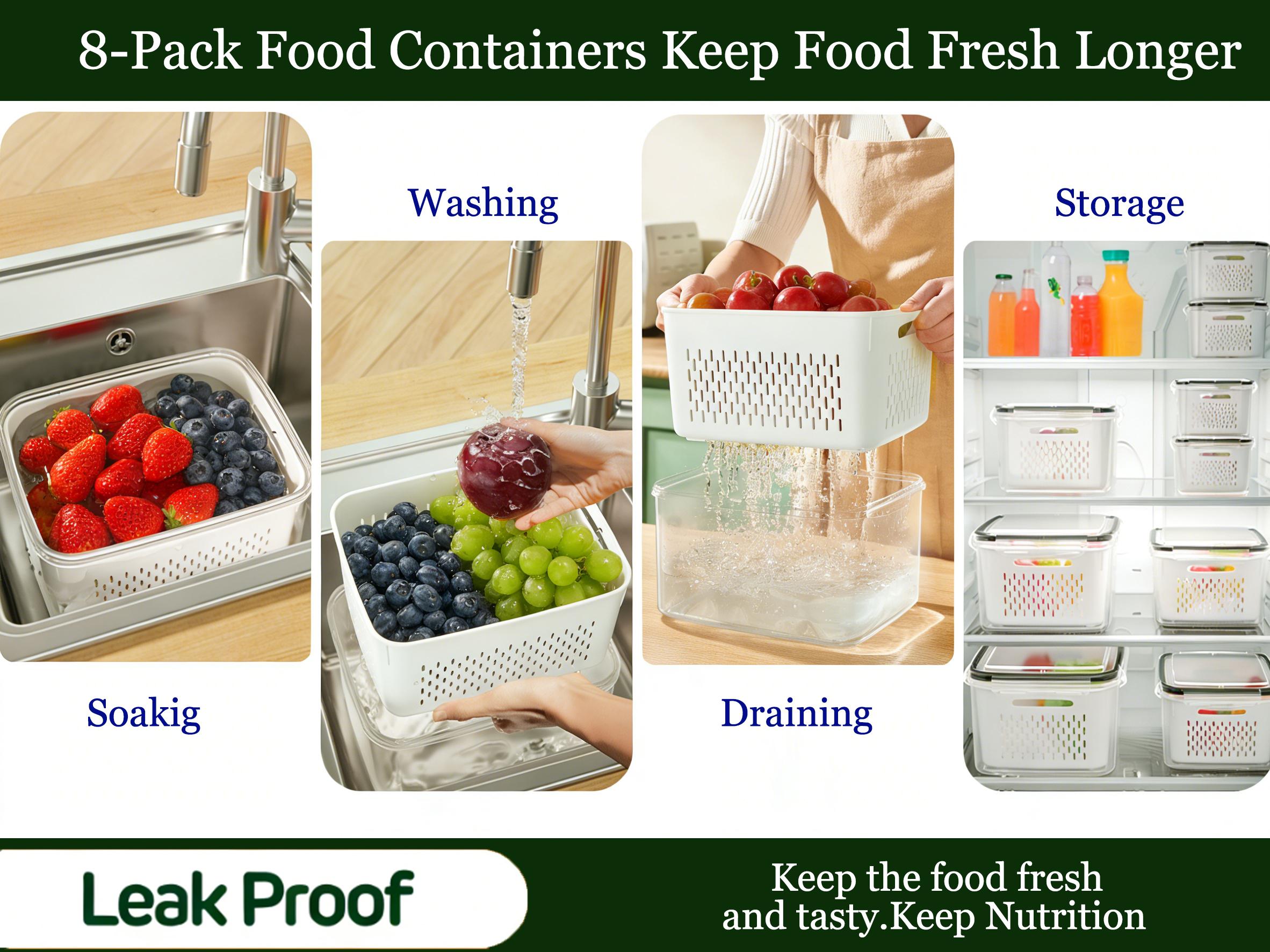 16 pcs Fruit Storage Containers (8 Colanders & 8 Storage box) for Fridge with Removable Colander, Airtight Food Storage Container Organiser Set Utensils with Lids  Kitchen Stackable