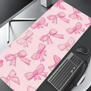 Cute Bow  Pattern Desk Mat, Rectangle Gaming Desk Mat, Non-slip Rubber Pad,  Aesthetic Desktop Decoration Protective Pad for Laptop, Desktop Computer Games