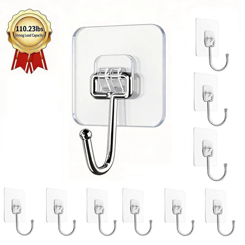 110lb Heavy Duty Stainless Steel Adhesive Hooks - Waterproof & Rustproof for Bathroom, Kitchen & Home
