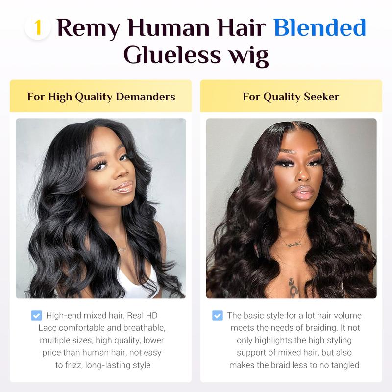 【Blend】TESLAL Wear It and Go Glueless Wig Pre Cut HD Lace 6X6X1 Lace Wig 180% Density Body Wave Adjustable Straps Pre-Plucked Wig Soft And Affordable
