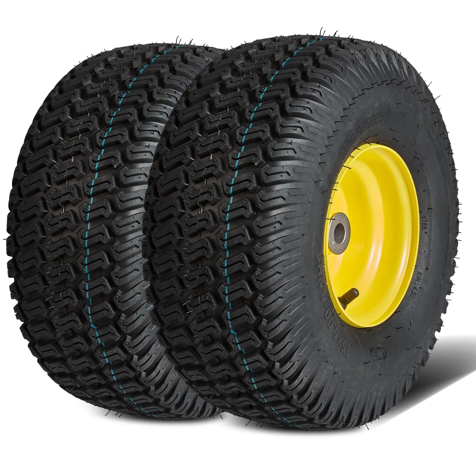 VEVOR Lawn Mower Tires with Rim,  15x6-6" Tubeless Tractor Tires, 2-Pack Tire and Wheel Assembly, S-Turf Pneumatic Tires, 3" Offset Hub, 3/4" Bushing Size, 16 PCS Adapters for Riding Mower Lawn Tractor
