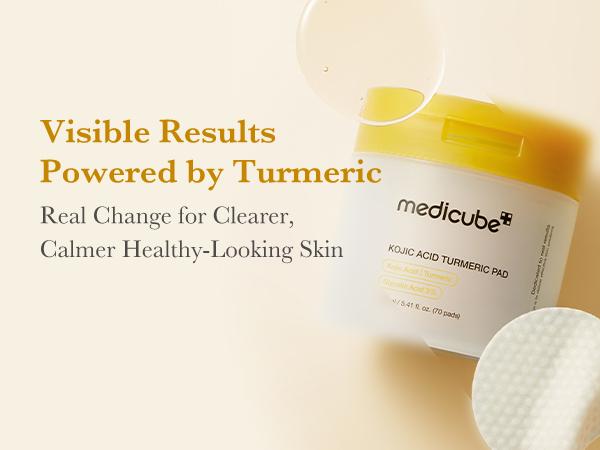 [medicube] Kojic Acid Turmeric Clarifying Toner Pad for Troubled Skin & Use After Spot Care | Soothing & Calming with Turmeric, Niacinamide, Glycolic Acid  | Korean Skin Care, 70 Pads