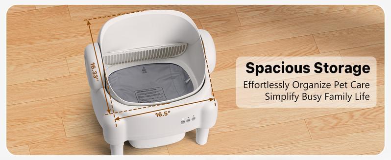 ECORUI Self Cleaning Litter Box Open Top Automatic with App Control for Multiple Cats Safety Sensors Protection Cream White 16.5"x16.5" Entrance 10.5L Compartment ECORUI Self Cleaning Litter Box Open Top Automatic with App Control for Multiple Cats Safety Sensors Protection Cream White 16.5"x16.5" Entrance 10.5L Compartment