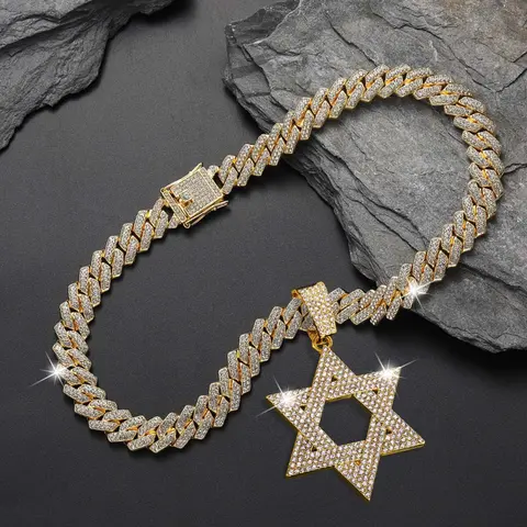 6-Pointed Star Cubic Zinc Alloy Necklace, Unisex Hip Hop Pendant Chain, Fashion Casual Daily Accessory, Birthday Anniversary Gift for Men/Women, Ideal for Fashion Photos