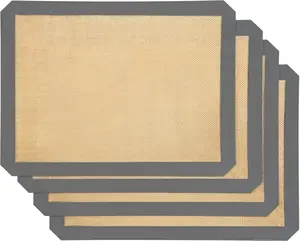 4-Pack Non-Stick Silicone Baking Mat, Food Safe Silicone Mats for Baking Cookies and Macarons - Silicone Baking Sheet（Gray）