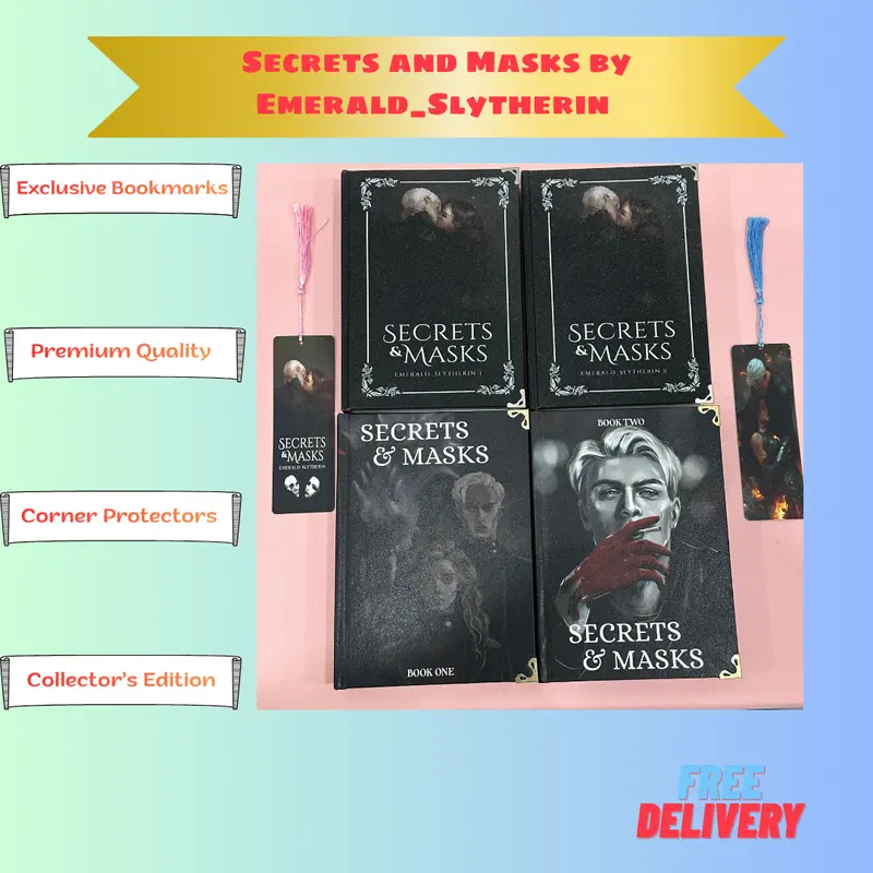 Secrets and Masks by Emerald_Slytherin Complete 2-Volume Hardcover Set - Deluxe Collector’s Edition with Metal Corners & Free Bookmarks - Dark Romance Fanfiction