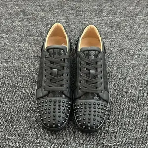 2026 Printed Pattern Rivet Shoes Red Bottoms Casual Couple Men's & Women's Trendy Fashionable Versatile Lace Up Board Shoes with Original Shoe Box Closed Footwear