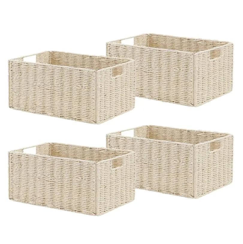 Garvee 4 Pack Storage Baskets, 12.2 × 7.1 × 5.9 Inch Foldable Woven Storage Bins with Handles for Organizing Shelves, Bathroom, Bedroom, Laundry, Pantry