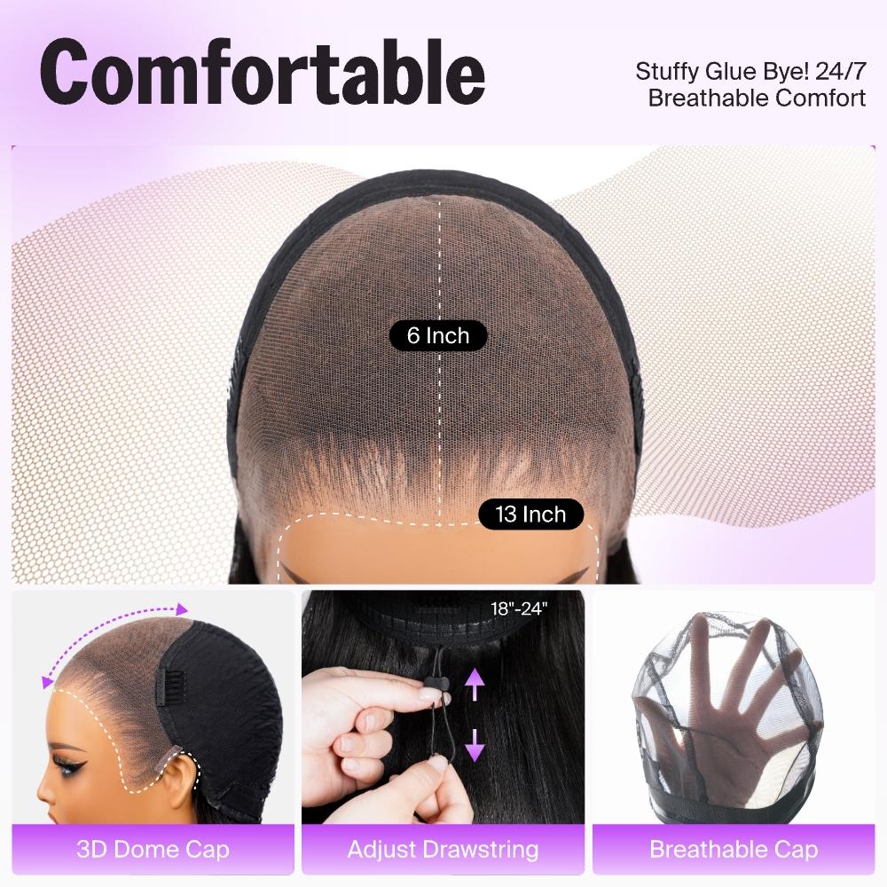 [HOT] Megalook 13x6 Glueless Lace Frontal Wig Pre-Everything Ear To Ear Natural Hairline HD Lace Skin Melted Silky Straight 220% Density Human Hair Wigs With Drawstring