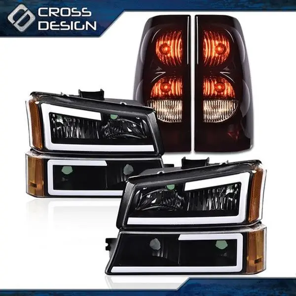 CROSSDESIGN LED DRL Headlamps & Tail Light - Black Automotive Exterior Upgrade Car Accessories, Bolt-On Fit LED Projector Headlight Lighting Assemblies & Components for 03-07 Chevy Silverado Models