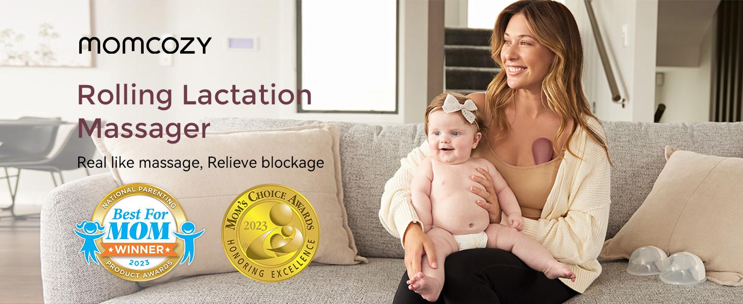 Momcozy Rolling Lactation Massager with Heat, 3-in-1 Real-Like Massage for Relieve Clogged Ducts, Breast Massager Warming for Breastfeeding, Improve Milk Flow, Dusty Rose
